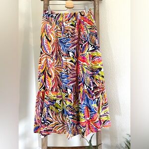 Rachel Zoe Tropical Leaf Print Midi Skirt – Vibrant Multicolor, Size M